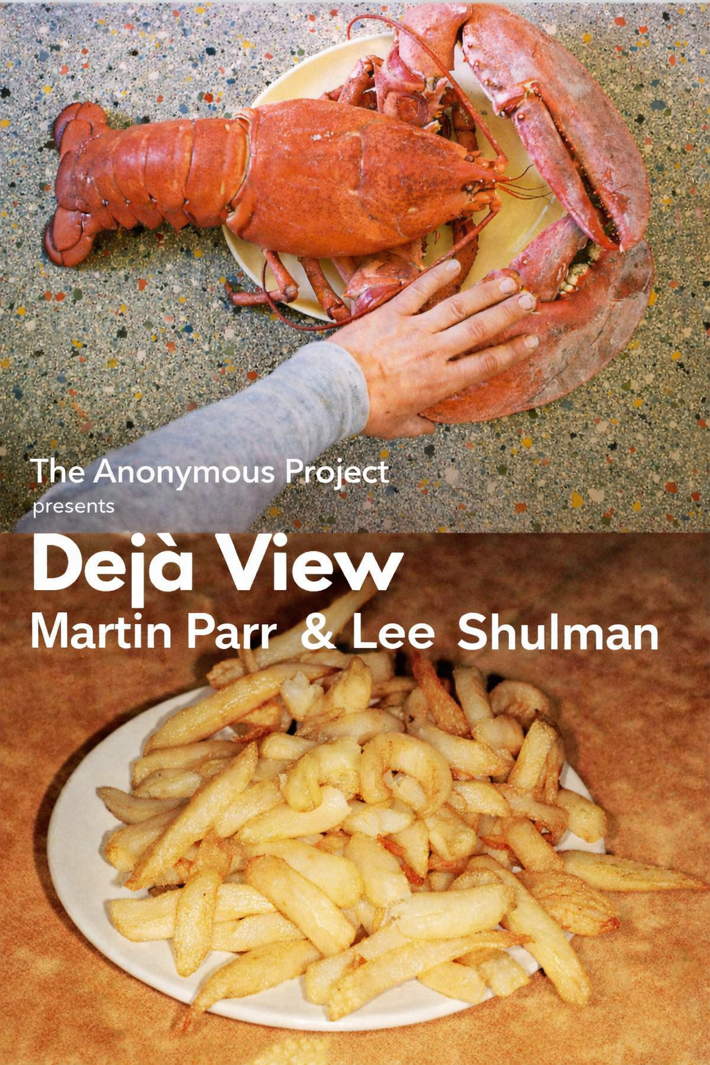 Lobster and fries on display